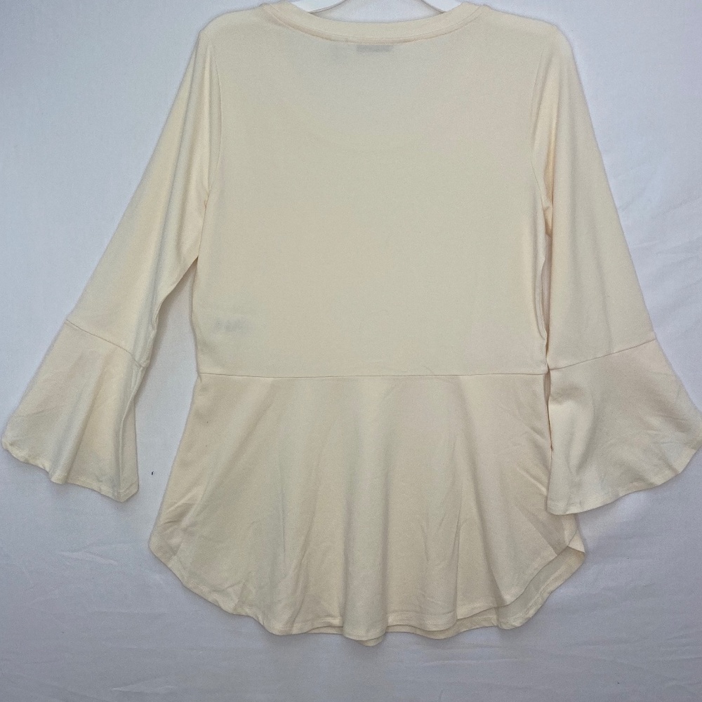 Isaac Mizrahi Knit Peplum Top w/Tulip Hem Cream S - Picture 5 of 8
